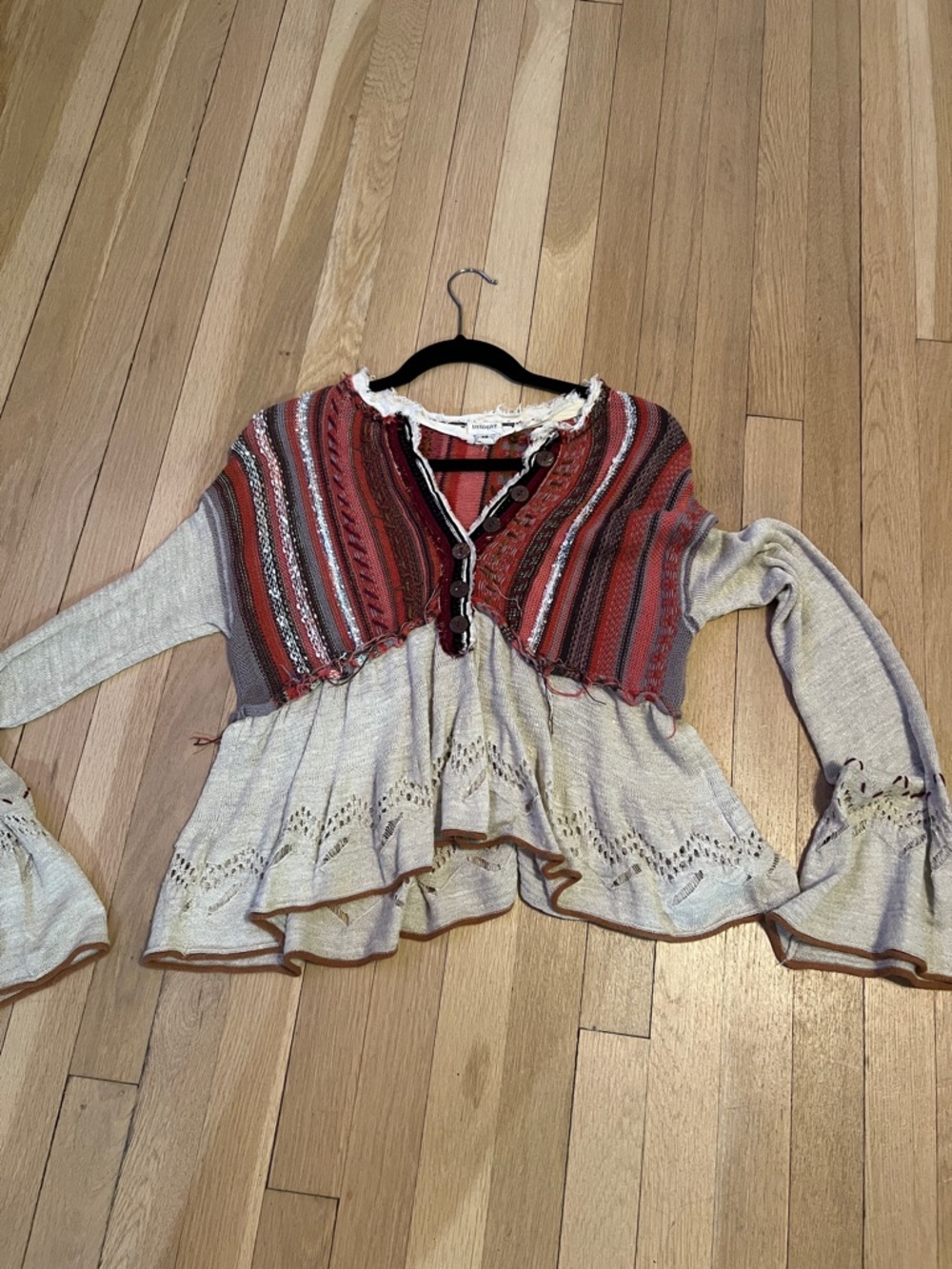 Boho Striped Red & Cream Knit Women’s Sweater